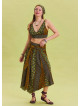 Green Patterned Asymmetrical Skirt with Gipe Detail and Tied Waist 4503